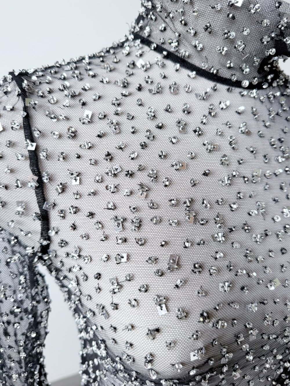 Isabel Marant Todiz Crystal Embellished Tulle Top Silver Black Size T1 US 4 NWT - Picture 6 of 12